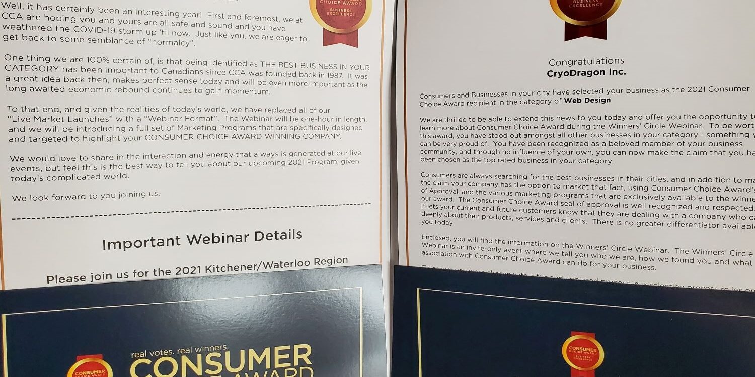 CryoDragon wins 2021 Consumer Choice Award